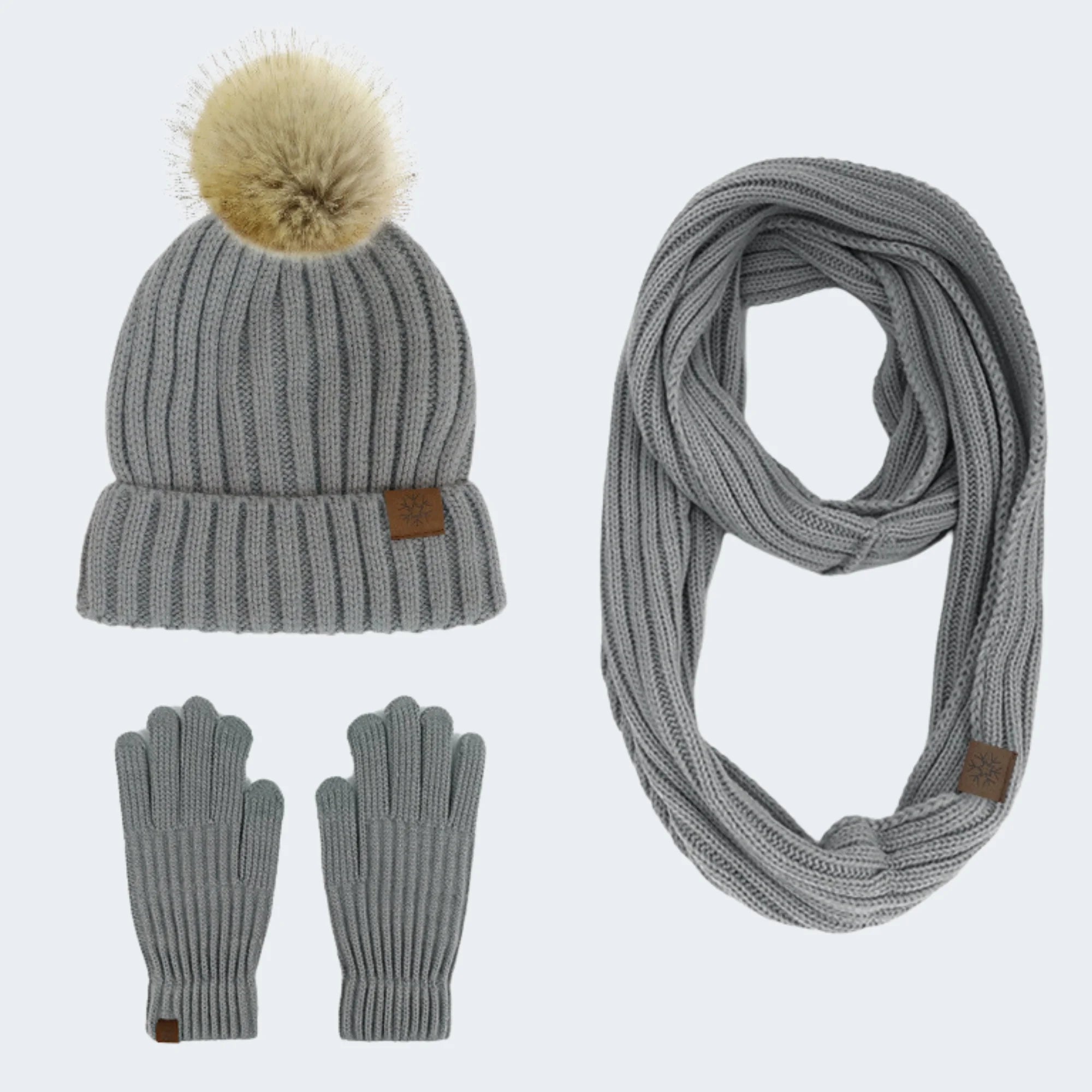 Bonnet femme laine pompon doublure polaire couleur gris - La