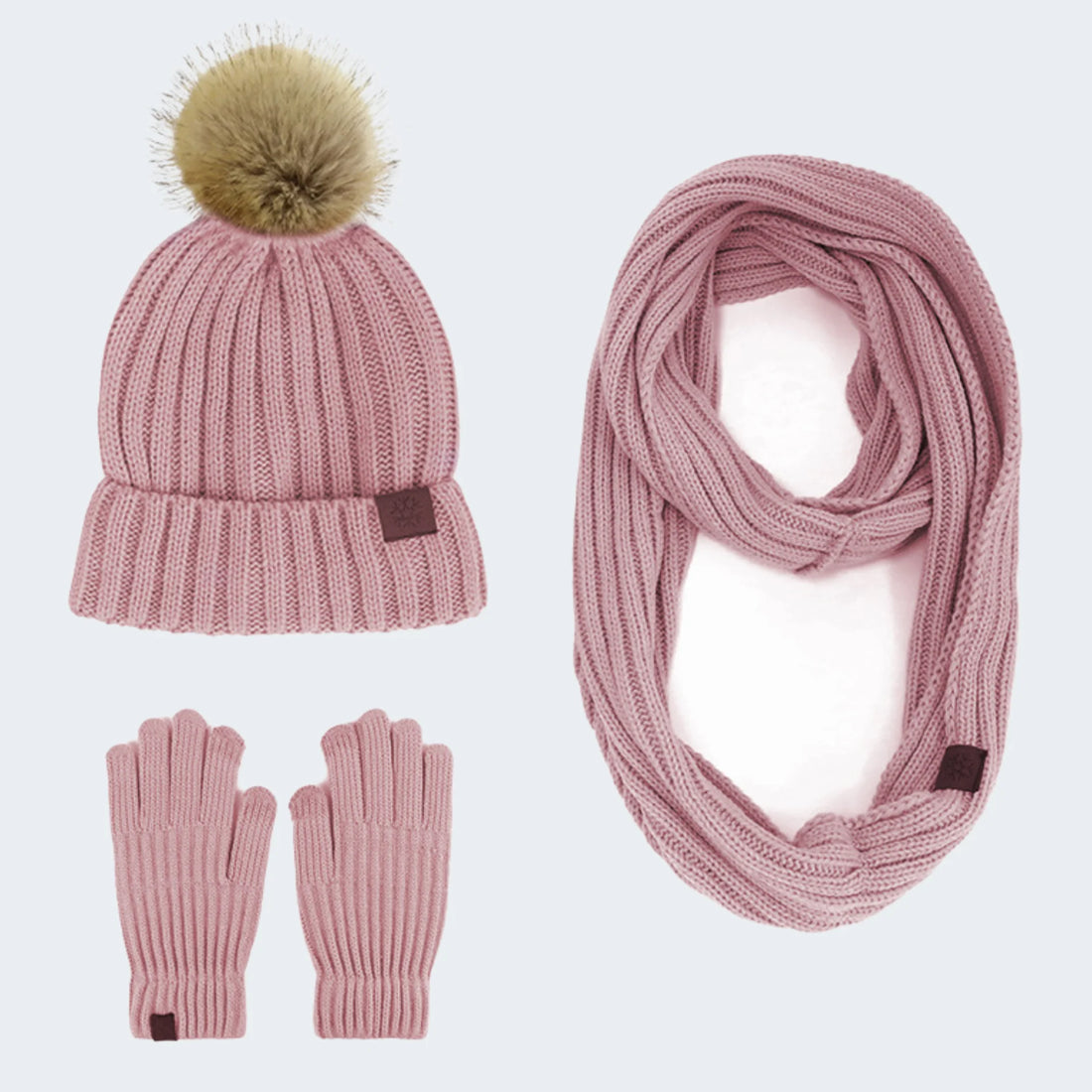 Bonnet femme rose pastel à pompon et doublure polaire